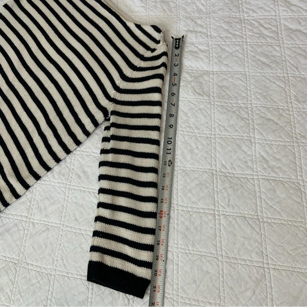 Marled Black and White Crew Neck Sweater with Nautical Stripes Size M - Picture 10 of 12